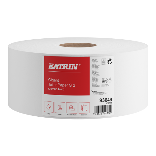 Papier toaletowy jumbo rola Katrin Plus 93649, 2w celuloza, opakowanie 12 rolek