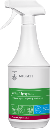 Medisept Velox Spray, zapach neutralny - alkoholowy preparat do mycia i dezynfekcji powierzchni op. 1 L
