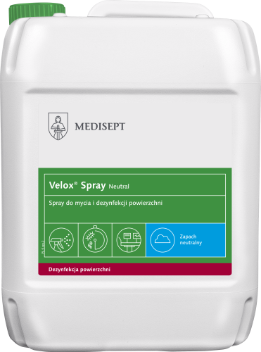 Medisept Velox Spray, zapach neutralny - alkoholowy preparat do mycia i dezynfekcji powierzchni op. 5 L