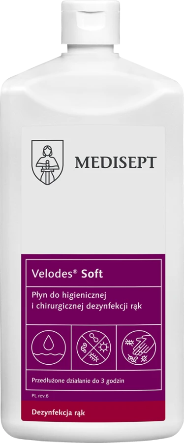 Medisept Velodes Soft płyn do higienicznej i chirurgicznej dezynfekcji rąk, op. 1 L but 28 mm(12)
