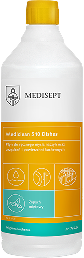 Medisept Mediclean 510 Dishes - płyn do ręcznego mycia naczyń, (12) MIĘTA, op. 1 L