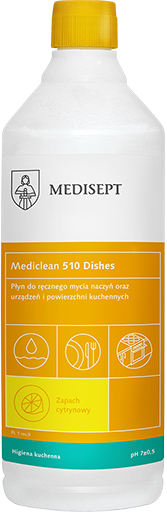Medisept Mediclean 510 Dishes - płyn do ręcznego mycia naczyń, (12) CYTRYNA, op. 1 L